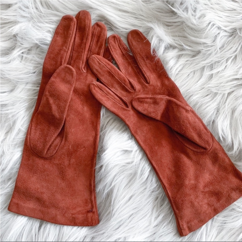 Ann Taylor Genuine Suede Leather Brick Gloves Size 7 - Picture 2 of 8